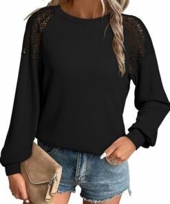 Casual Crewneck Waffle Lace Top Sv47