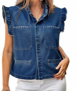 Denim Vest Ruffle Sleeve Top Sv40