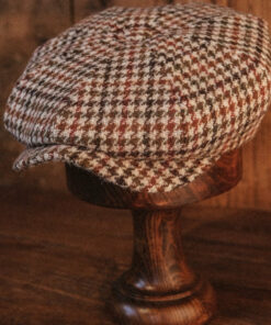 Eight Piece Camel Houndstooth Wool Newsboy Cap