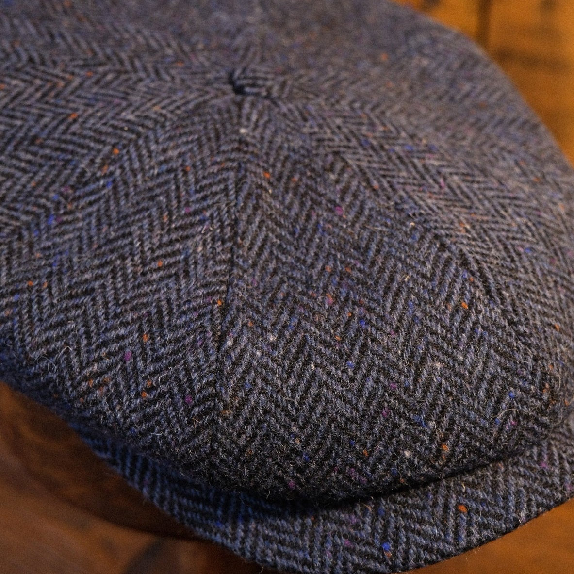 Eight Piece Navy Donegal Tweed Newsboy Cap - Image 6