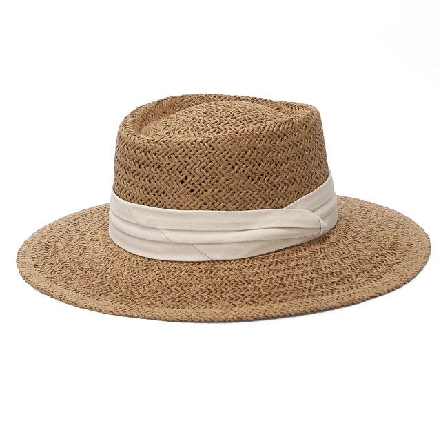 Ring Top Straw Hat Sun Protection Beach Hat with Flat Top Design - Image 6