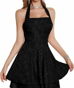 Black Sparkly Halter Dress SV22