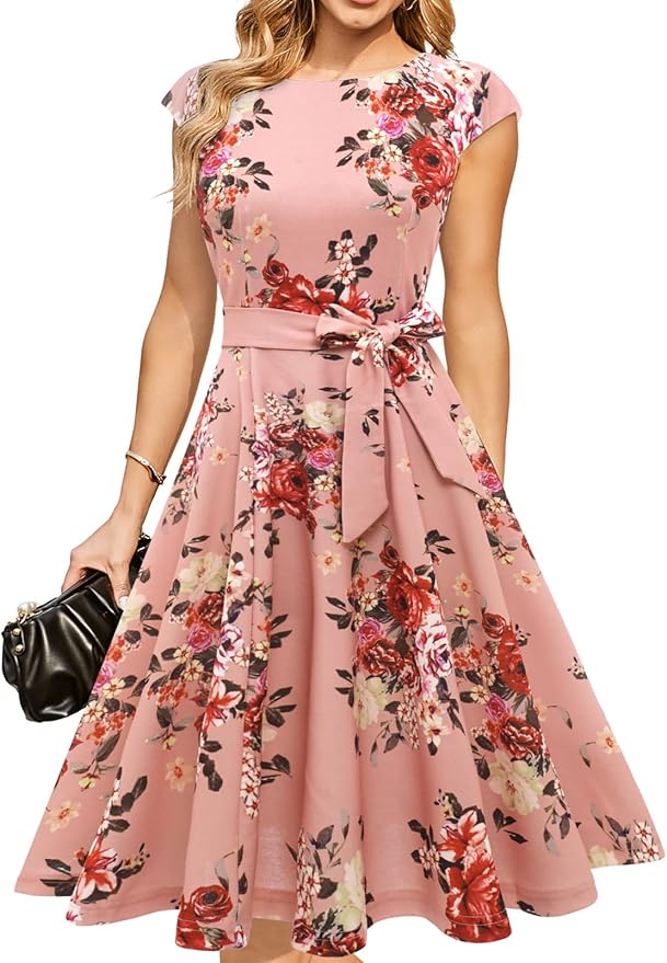 Elegant Blush Flower Midi Dress SV16