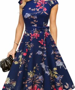 Navy Flower Midi Evening Dress SV20